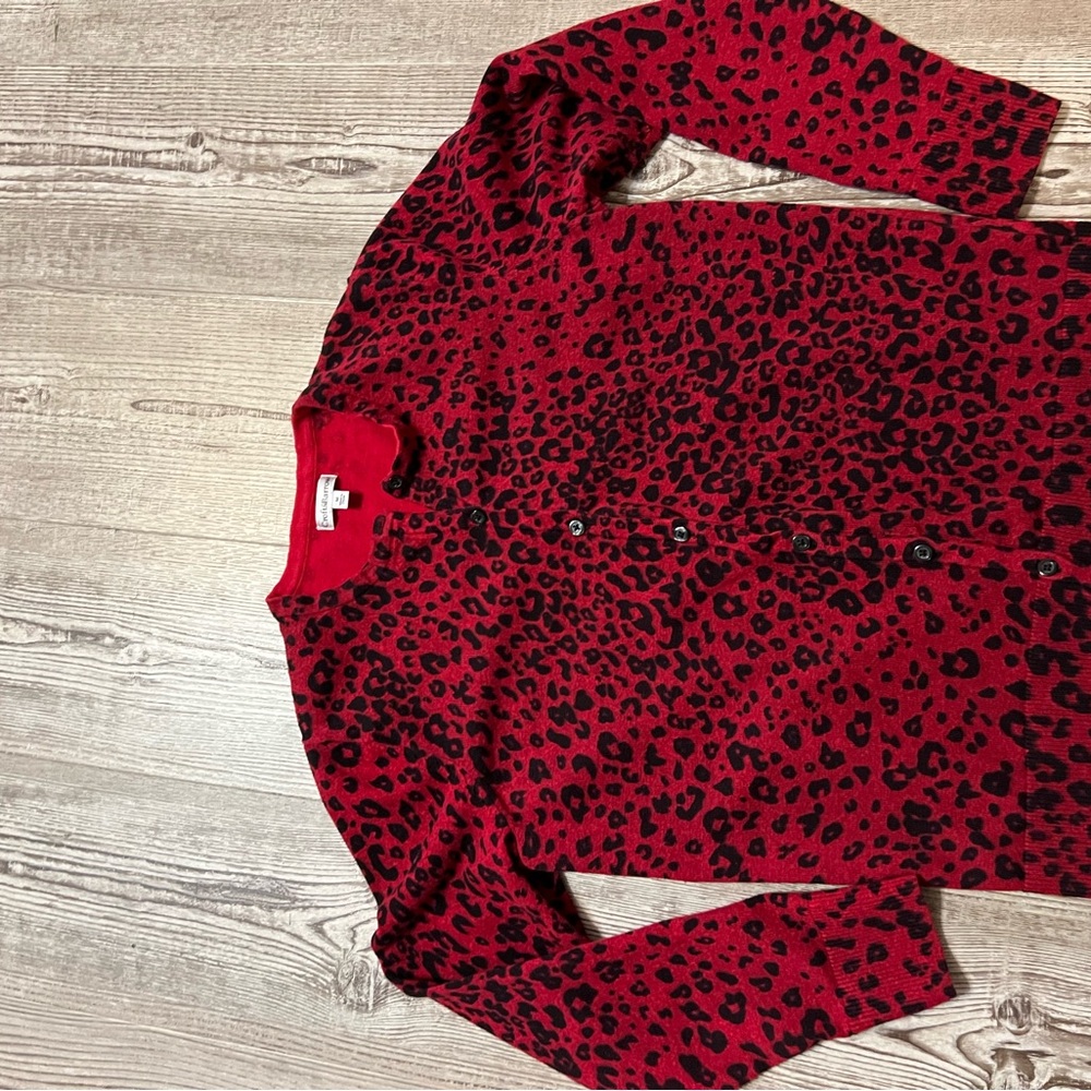 Croft & Barrow Red and Black Leopard Cardigan